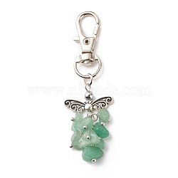 Natural Green Aventurine Beaded Cluster Pendant Decorates, with Swivel Clasps, Lobster Clasp Charms, Clip-on Charms, for Keychain, Purse, Backpack Ornament, Stitch Marker, Wings, 67~68mm(HJEW-JM00697-05)