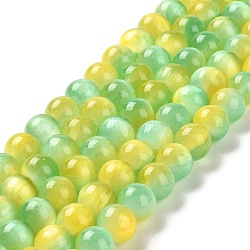 Natural Selenite Beads Strands, Grade A, Dyed, Round, Green Yellow, 10mm, Hole: 0.8mm, about 36~38pcs/strand, 15.16~15.35''(38.5~39cm)(G-P493-03A)
