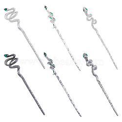 6Pcs 6 Style Alloy Rhinestone Hair Sticks, with Enamel, Snake, Mixed Color, 171~180x15~36x5~15mm, 1pc/style(OHAR-FH0001-12)