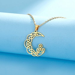 Stainless Steel Viking Triskele Crescent Moon Pendant Cable Chain Necklaces, Golden, 17.72 inch(45cm)(PW-WGB557A-02)