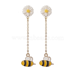 Alloy Enamel Bee with Resin Daisy Dangle Stud Earrings, 304 Stainless Steel Chain Tassel Earrings for Women, Gold, 70mm, Pin: 0.7mm(EJEW-JE05228)