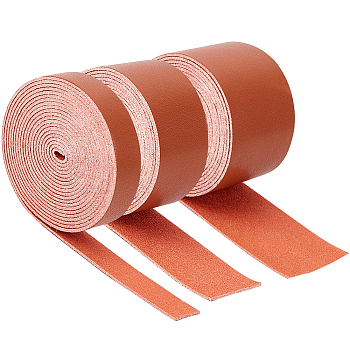 3 Rolls 3 Styles Glossy Style PU Leather Ribbon, Flat, Saddle Brown, 1/2~1-1/2 inch(12.5~37.5mm), 1 roll/style