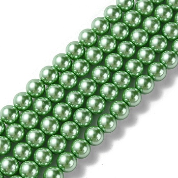 Eco-Friendly  Dyed Glass Pearl Round Bead Strands, Cotton Cord Threaded, Lime, 8mm, Hole: 0.7~1.1mm, about 52pcs/strand, 15 inch