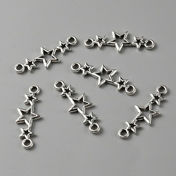 Tibetan Style Zinc Alloy Connector Charms, Triple Star Links, Antique Silver, 8.7x25x1mm, Hole: 1.8mm