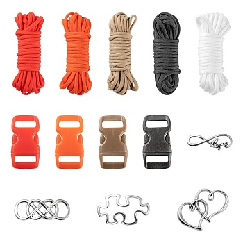 DIY Parachute Cord Rope Bracelets Making Kits, for Making Bracelets, Lanyards, Dog Collars, Including Polyester & Spandex Cord Ropes, Plastic Side Release Buckles and Alloy Links Connectors, Mixed Color, Ropes: 25m/set