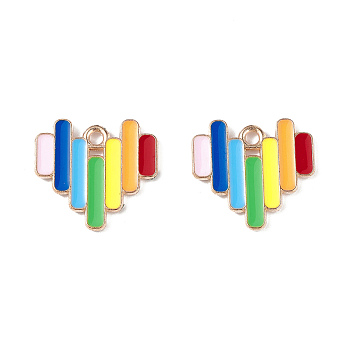 Rainbow Color Pride Alloy Enamel Pendants, Heart Charms, Light Gold, Colorful, 16.5x17.5x1.5mm, Hole: 2mm
