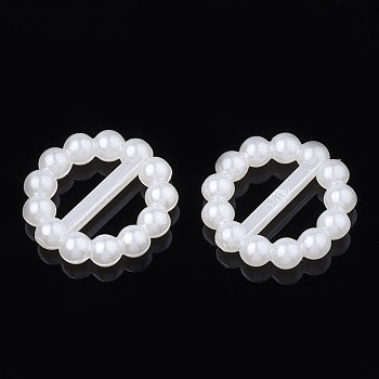 ABS Plastic Imitation Pearl Bead Buckles, Flat Round, Creamy White, 15x3mm, Hole: 3.5x8mm