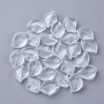 Spray Painted Glass Pendants, Frosted, Leaf, WhiteSmoke, 16x11.5x3.5mm, Hole: 1.5mm