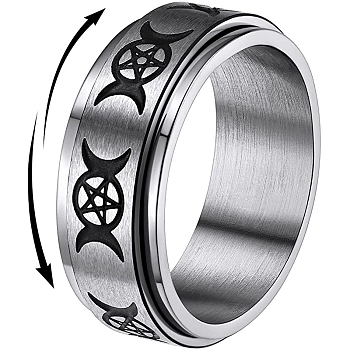 Triple Moon Goddess Stainless Steel Rotating Finger Ring, Fidget Spinner Ring for Calming Worry Meditation, Stainless Steel Color, US Size 12(21.4mm)