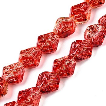 Electroplate Glass Beads Strands, Nuggets, Orange Red, 13.5~14x13.5x10mm, Hole: 0.9mm, about 49~50pcs/strand, 26.97~27.56 inch(68.5~70cm)