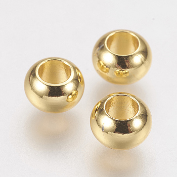 Brass Spacer Beads, Real 24K Gold Plated, Rondelle, 6x4mm, Hole: 3mm