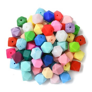 Hexagon Silicone Beads, Chewing Beads For Teethers, DIY Nursing Necklaces Making, Mixed Color, 14x14x14mm, Hole: 2mm