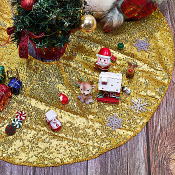 Polyester Christmas Tree Skirt, with Glitter Sequins, for Christmas Holiday Party Decoration, Flat Round, Gold, 600~610x0.5mm