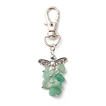 Natural Green Aventurine Beaded Cluster Pendant Decorates, with Swivel Clasps, Lobster Clasp Charms, Clip-on Charms, for Keychain, Purse, Backpack Ornament, Stitch Marker, Wings, 67~68mm
