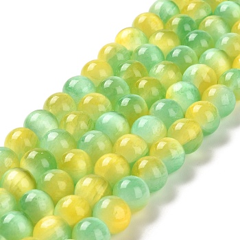 Natural Selenite Beads Strands, Grade A, Dyed, Round, Green Yellow, 10mm, Hole: 0.8mm, about 36~38pcs/strand, 15.16~15.35''(38.5~39cm)
