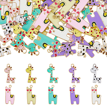 40Pcs 10 Style Alloy Enamel Pendants, Giraffe & Alpaca, Mixed Color, 27~27.5x13~17x1mm, Hole: 1.8~2mm, 4pcs/style