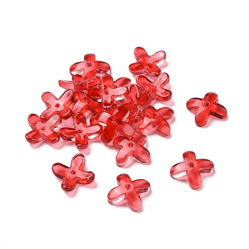 Glass Beads, for Jewelry Making, Flower, Red, 9.5x9.5x3.5mm, Hole: 1mm