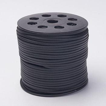 Korean Faux Suede Cord, Faux Suede Lace, with PU Leather, Black, 3x1.5mm, about 100yards/roll(300 feet/roll)