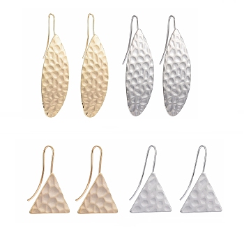 8Pcs 4 Style Hammered Brass Earring Hooks, with Horizontal Loop, Horse Eye & Triangle, Platinum & Golden, 2pcs/Style
