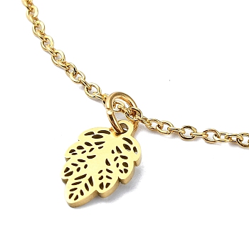 304 Stainless Steel Pendant Necklaces, Leaf, Golden, 18.03 inch(45.8cm)