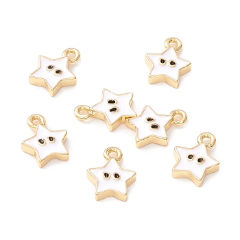 Rack Plating Eco-friendly Brass Enamel Charms, Long-Lasting Plated, Real 18K Gold Plated, Cadmium Free & Nickel Free & Lead Free, Star, White, 8.5x6.5x1.5mm, Hole: 1mm