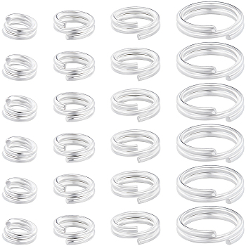 80Pcs 4 Styles Brass Split Rings, Double Loops Jump Rings, 925 Sterling Silver Plated, 20~24 Gauge, 4~8x1.7~2mm, Inner Diameter: 3~6.3mm, 20pcs/style