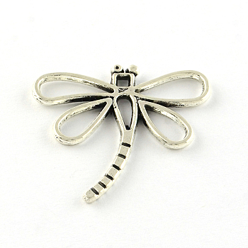 Dragonfly Tibetan Style Alloy Pendants, Cadmium Free & Lead Free, Antique Silver, 28.5x30x2mm, Hole: 2mm