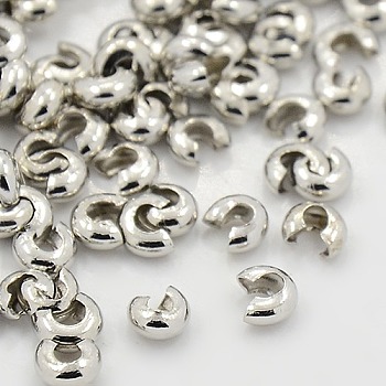 Iron Crimp Beads Covers, Cadmium Free & Lead Free, Platinum Color, Size: About 3mm In Diameter, Hole: 1.2~1.5mm