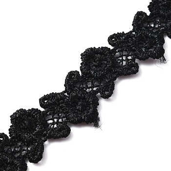 Polyester Lace Trim, Embroidery Ancient Hanfu Lace Ribbon, Flower, Black, 1/2 inch(13mm)