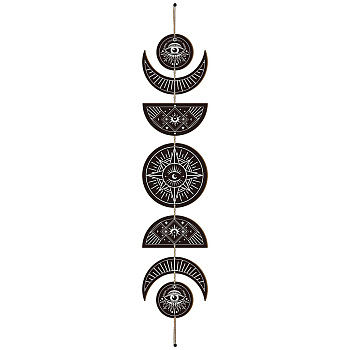 Moon Phase Wood Hanging Wall Decorations, with Cotton Thread Tassels, for Home Wall Decorations, Eye, 790mm