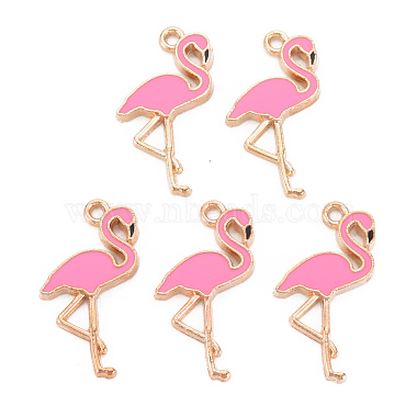 Light Gold Hot Pink Bird Alloy+Enamel Pendants