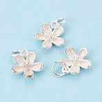 925 Sterling Silver Flower Charms, with 925 Stamp, Silver, 11x10x2.5mm, Jump Ring: 5x0.5mm, Inner Diameter: 4mm(STER-T009-06S)
