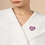 1Pc Heart Enamel Pin, Creative Alloy Badge for Backpack Clothes, Golden, Purple, 24x23x1.5mm(JEWB-LP0004-59B)