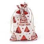 Christmas Theme Cotton Fabric Cloth Bag, Drawstring Bags, for Christmas Party Snack Gift Ornaments, Christmas Themed Pattern, 14x10cm(ABAG-H104-B06)