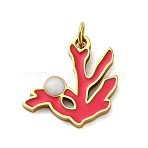 304 Stainless Steel Enamel Charms, with Jump Ring, Coral Shape Charms, Ion Plating(IP), Real 18K Gold Plated, Cerise, 14x14x1.5mm, Hole: 2.5mm(STAS-E550-63G)