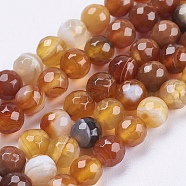 Natural Striped Agate/Banded Agate Beads Strands, Round, Faceted, Dyed, Peru, 6mm, Hole: 1mm, about 62pcs/strand, 14.5 inch(37cm)(G-P364-14-6mm)