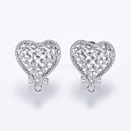 Alloy Stud Earring Findings, with Loop, Hollow Heart, Platinum, 22x19.5mm, Hole: 1mm, Pin: 0.7mm(PALLOY-F201-19P)