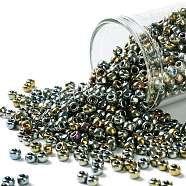 TOHO Round Seed Beads, Japanese Seed Beads, (721) Galvanized Blue Gold, 8/0, 3mm, Hole: 1mm, about 10000pcs/pound(SEED-TR08-0721)