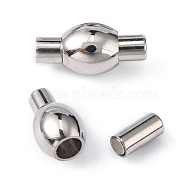 Smooth 304 Stainless Steel Magnetic Clasps with Glue-in Ends, Oval, Stainless Steel Color, 16x8mm, Hole: 3mm(STAS-Q141)