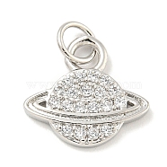 Rack Plating Brass Micro Pave Clear Cubic Zirconia Pendants, Long-Lasting Plated, with Jump Rings, Lead Free & Cadmium Free, Planet, Platinum, 12x13x2mm, Hole: 4mm(KK-B093-20P)