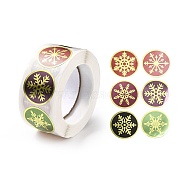Christmas Themed Flat Round Roll Stickers, Self-Adhesive Paper Gift Tag Stickers, for Party, Decorative Presents, Snowflake Pattern, 25x0.1mm, about 500pcs/roll(X-DIY-B045-14)