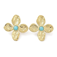 Natural Amazonite Flower Stud Earrings, Real 18K Gold Plated 304 Stainless Steel Earrings, 32.5x30mm(EJEW-L267-001G-08)
