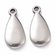 201 Stainless Steel Pendants, Teardrop, Stainless Steel Color, 19x9x3mm, Hole: 1.6mm(STAS-G238-09)