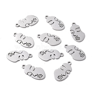 304 Stainless Steel Pendants, Abstract Face, Stainless Steel Color, 24x12.5x1mm, Hole: 2mm(STAS-F271-09B-P)