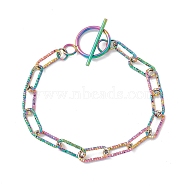Ion Plating(IP) 304 Stainless Steel Paperclip Chains Bracelet for Women, Rainbow Color, 9-1/2 inch(24cm)(BJEW-H541-07M)