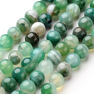 Natural Striped Agate/Banded Agate Beads Strands, Round, Dyed & Heated, Sea Green, 8mm, Hole: 1mm, about 48pcs/strand, 14.1 inch(X-G-D845-01D-8mm)