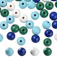 160 Pcs 4 Colors Summer Ocean Marine Style Painted Natural Wood Round Beads, with Waterproof Vacuum Packing, for DIY Crafts, Light Sky Blue & Sea Green & Blue & White, 16mm, Hole: 4mm, 40pcs/color(WOOD-LS0001-01G)