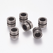 304 Stainless Steel Beads, Large Hole Beads, Grooved Beads, Column, Antique Silver, 10x8mm, Hole: 6.5mm(STAS-E144-028AS1)