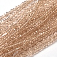Faceted Rondelle Transparent Glass Beads Strands, BurlyWood, 4x3mm, Hole: 1mm, about 113~115pcs/strand, 41~42cm(EGLA-J134-4x3mm-B04)