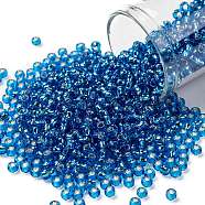 TOHO Round Seed Beads, Japanese Seed Beads, (2206) Silver Lined Dark Aqua, 8/0, 3mm, Hole: 1mm, about 1110pcs/50g(SEED-XTR08-2206)
